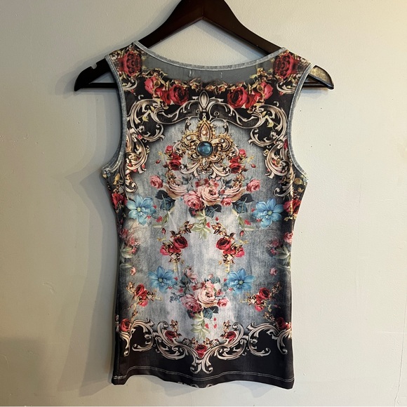 MYSTERY JANE Women’s Floral Print Scoop Neck Tank Top Size S/M - Picture 2 of 5